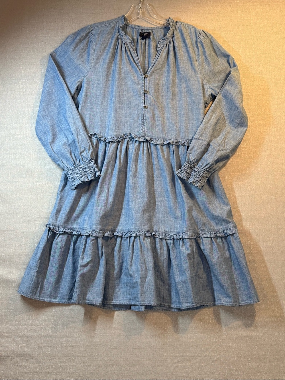 J. Crew Light Blue Tiered Chambray Dress